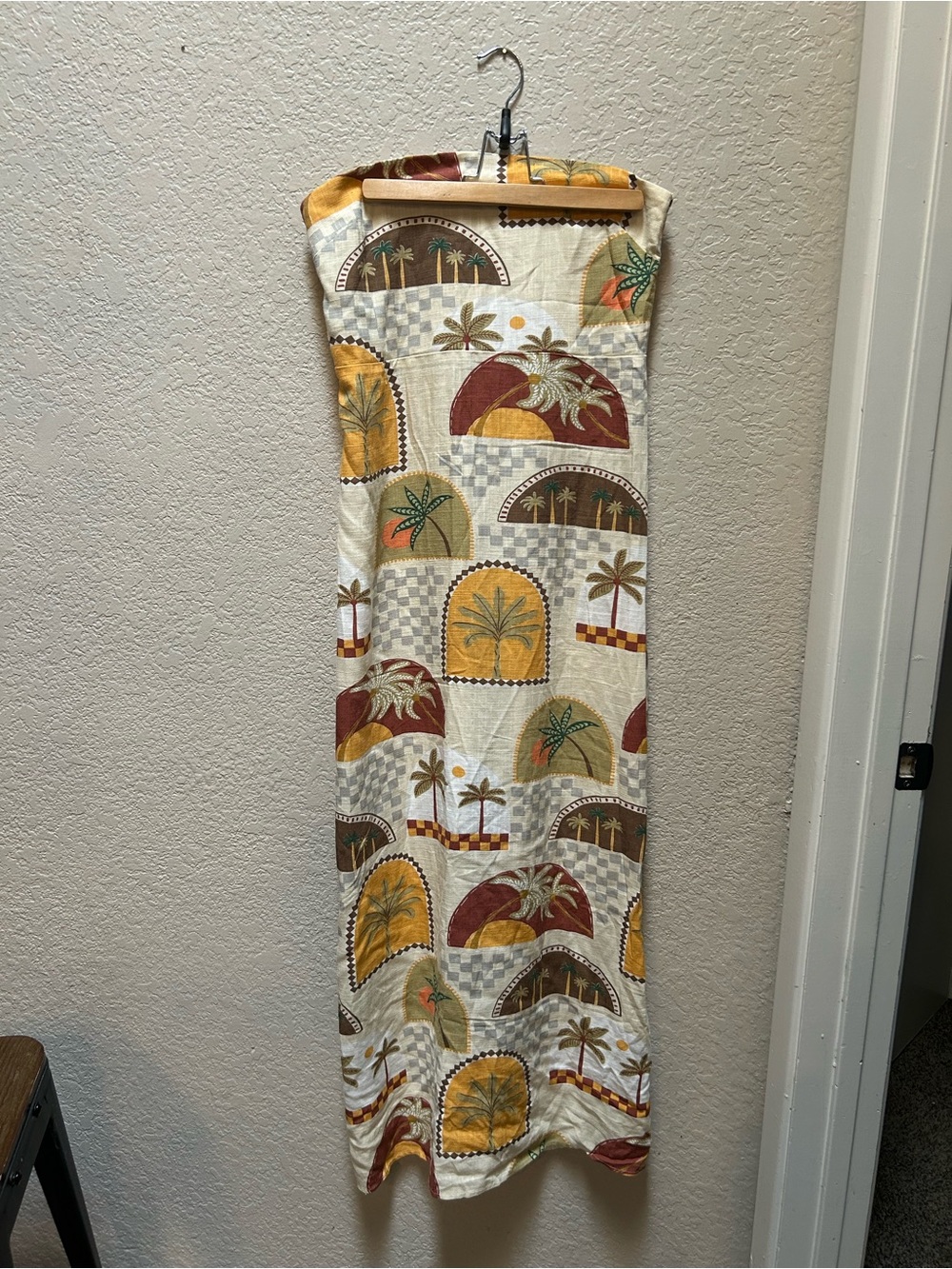 Paper Heart Anthropologie Strapless Tropical Palm Print Maxi Dress